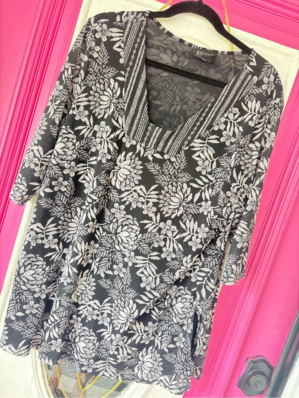 Lane Bryant Black Tunic with White Floral Print